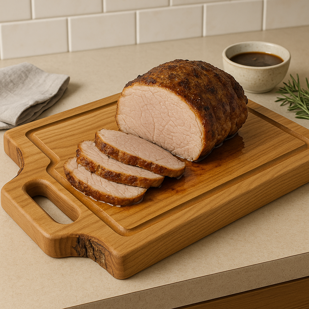 Elm Square Cutting Board with Juice Grooves and Built-In Handle