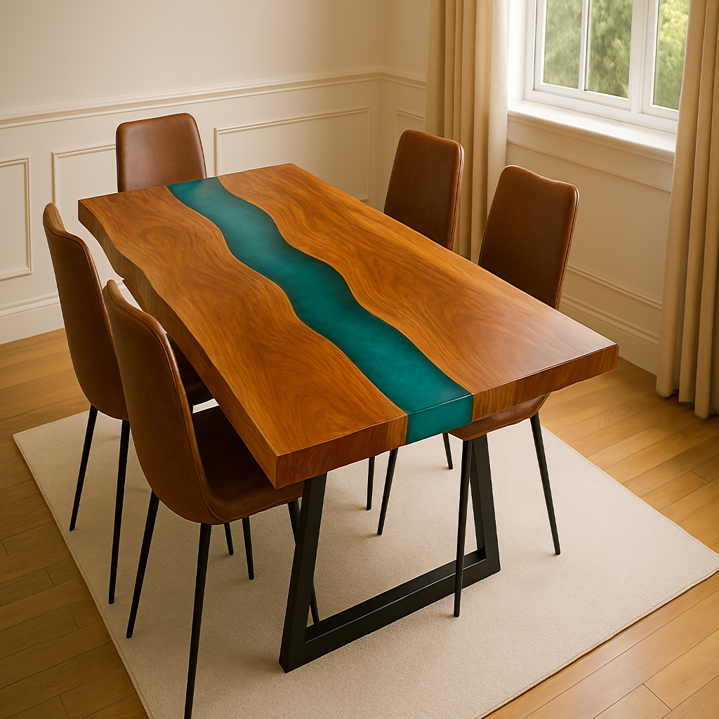 Live Edge Epoxy River Parota Dining Table